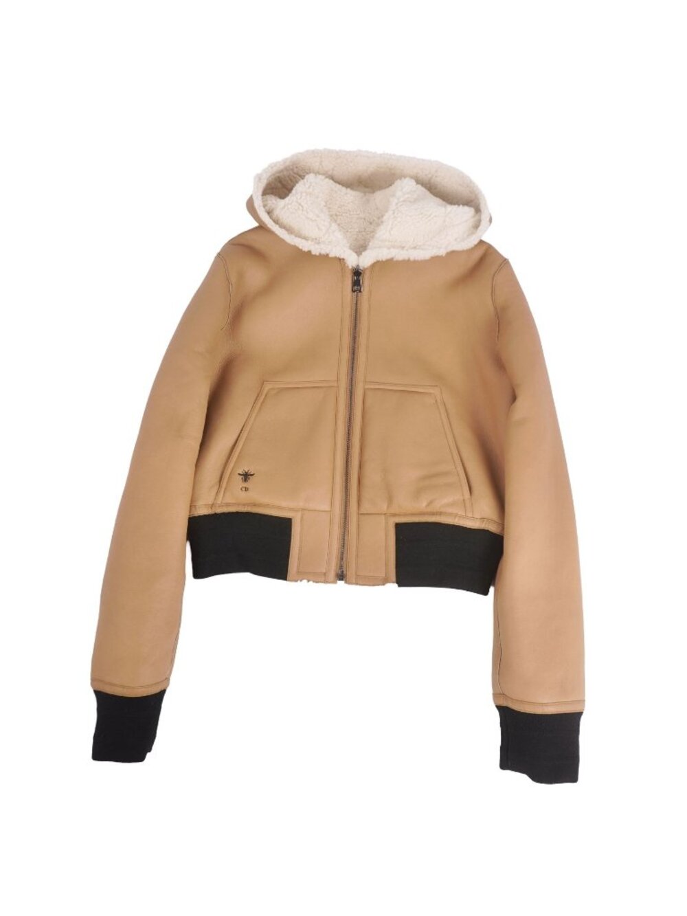 Dior Shearling Jacket Leather Hooded Reversible Cannage White US 6